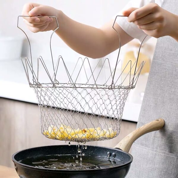 Stainless Steel Deep-fried Large Noodle Kitchen French Fries Tools Drain Basket Household Leak Net Spoon Folding Filter - Image 9