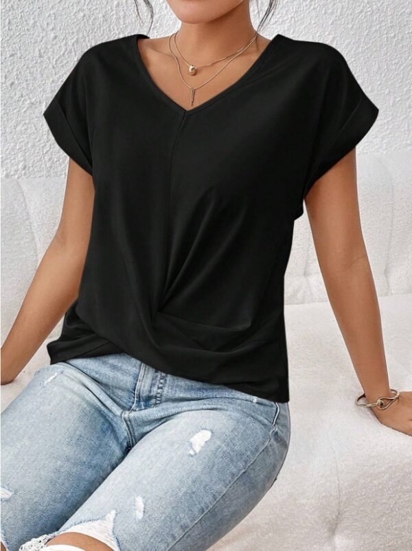 Fashion Short-sleeve T-shirt Summer Casual Irregular Knot Top For Women - Image 3