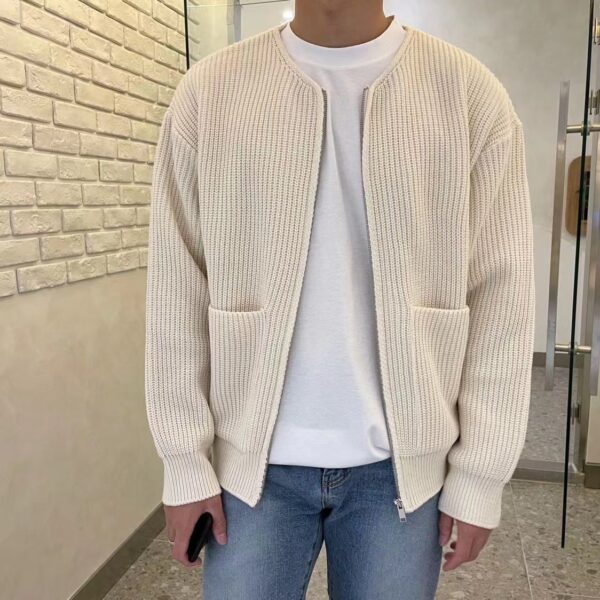 Men Zip Up Knitted Cardigan Lined Funnel Neck Jumper Sweater Pockets Coat All Seasons Comfortable Soft Long Sleeve - Image 5