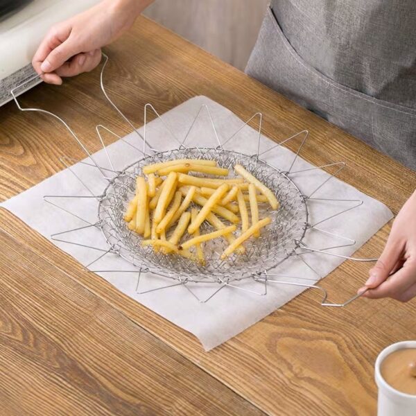 Stainless Steel Deep-fried Large Noodle Kitchen French Fries Tools Drain Basket Household Leak Net Spoon Folding Filter - Image 2