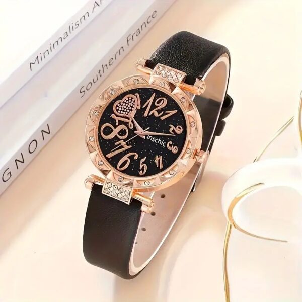 Women's Diamond Dial Belt Quartz Watch Beaded Bracelet Suit - Image 4