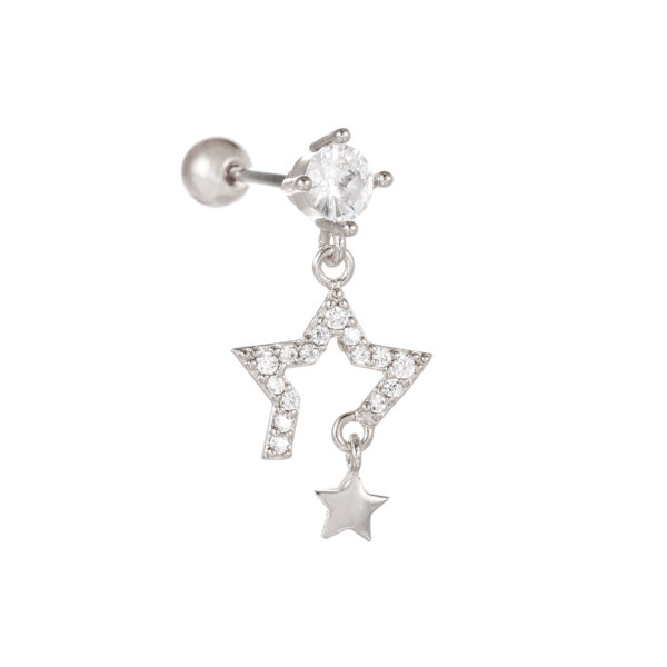 Fashion Jewelry Piercing Star Moon Cubic Zirconia Stainless Steel Pendant Cartilage Earring Chain Hoop Earring - Image 7