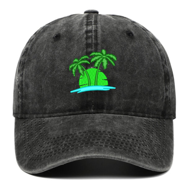 Coconut Embroidery Pattern Washed Old Soft Top Baseball Cap - Image 6