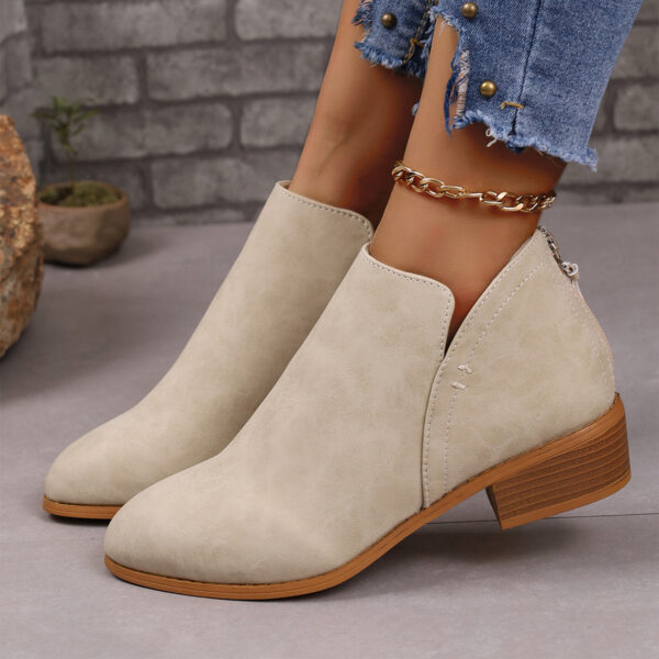 Chunky Heel Pointed Toe Ankle Boots With V-cut Design Fashion Fall Winter Short Boots For Women Shoes - Image 7