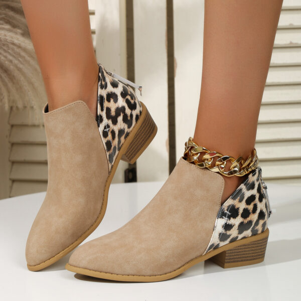 Fashion Leopard Print Boots Women Pointed Toe Chunky Heel Back Zipper Shoes - Image 5