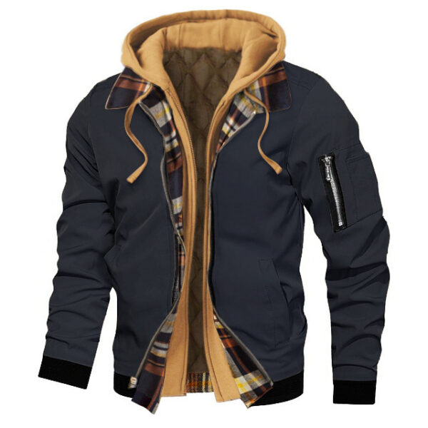 Autumn And Winter Thick Plus Size Men's Solid Color Hooded Jacket - Image 9