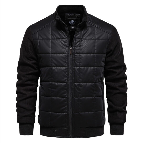 Fashion Stitching Coat Winter Personality Stand Collar Zipper Jacket Men's Clothing - Image 4