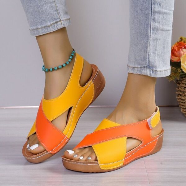 Summer Wedges Sandals With Colorblock Cross-strap Design Casual Thick-soled Roman Shoes For Women - Image 3