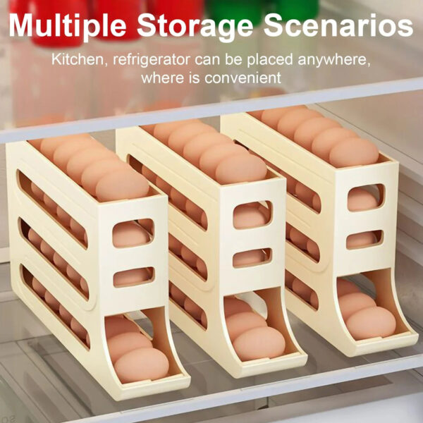 Refrigerator 4-Layer Automatic Egg Roller Sliding Egg Tray Refrigerator Side Door Large Capacity Holder Egg Storage Box Kitchen Gadgets - Image 6