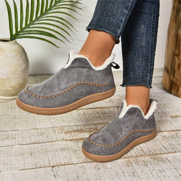 Fashion V-cut Plush Ankle Boots Winter Plus Velvet Flat Snow Boot Casual Warm Solid Suede Cotton Shoes For Women - Image 6