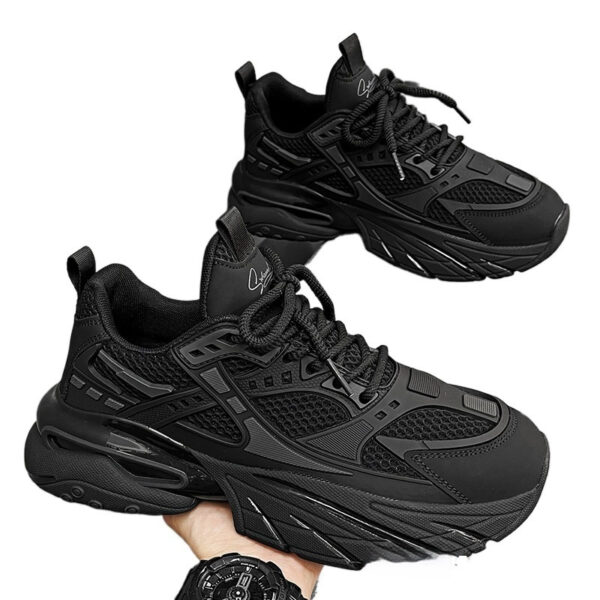 Pure Black Thick Sole Increased Leisure Sneaker Dad Shoes - Image 9