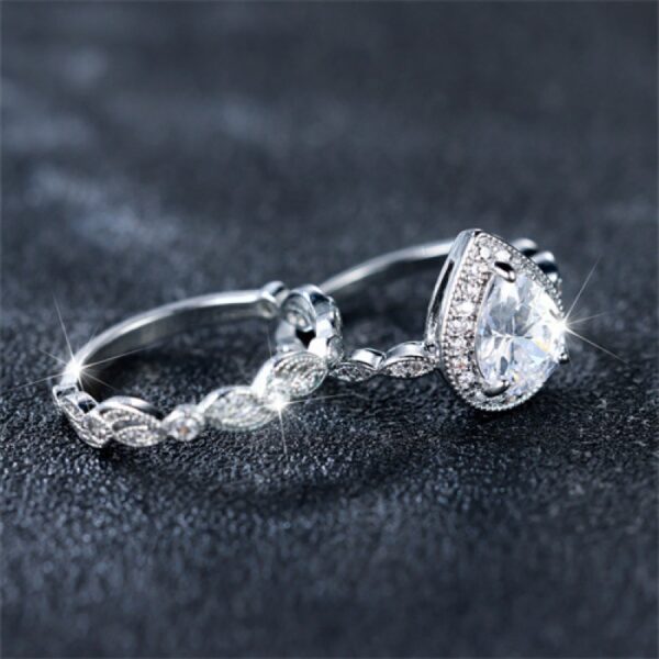 Light Luxury All Match Water Drop Shape Ladies Ring Set - Image 4