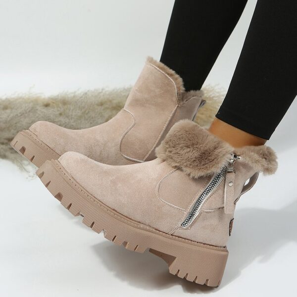 Women's Snow Boots Winter Warm Foldable Plush Tube Short Boot Solid Color Round-toe Platform Shoes - Image 10