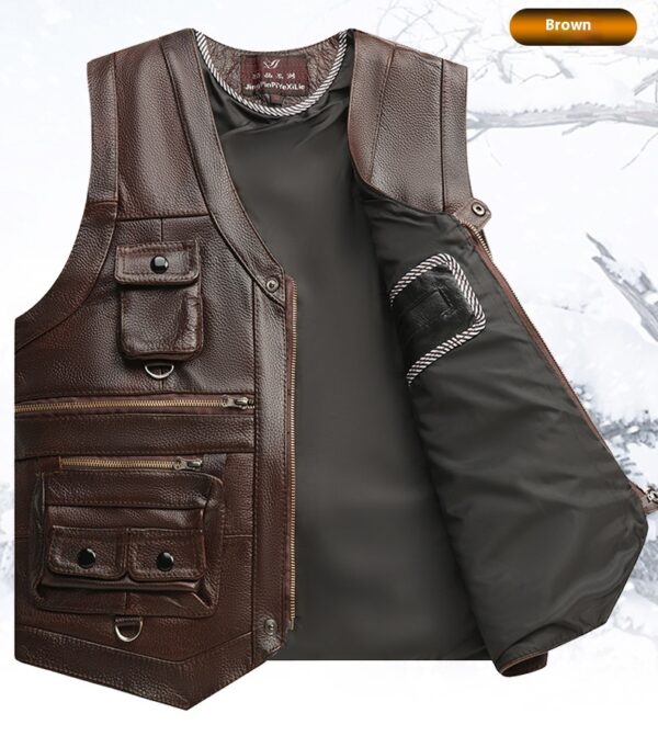 Genuine Leather Vest Man First Layer Cowhide Motorcycle Clothing - Image 2