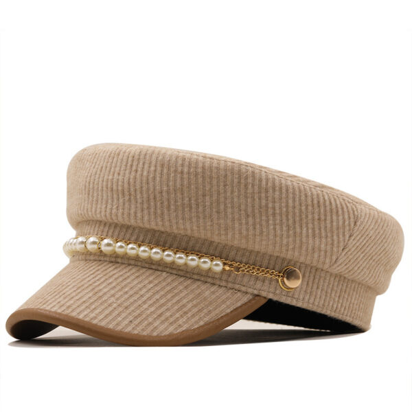 Solid Color Pearl Chain Style Peaked Beret Cap