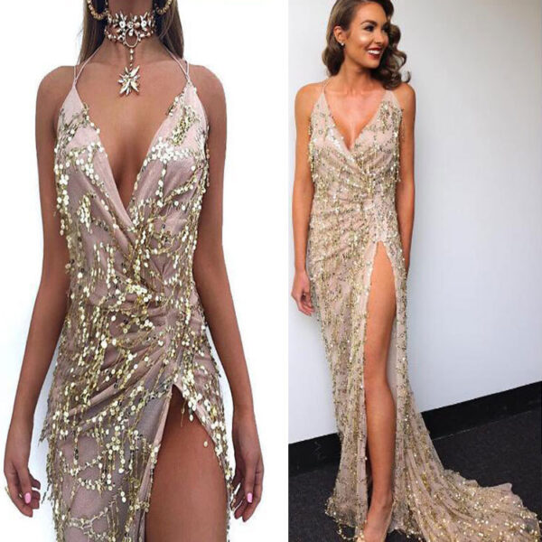 V-neck sexy halter strap sequin dress - Image 7