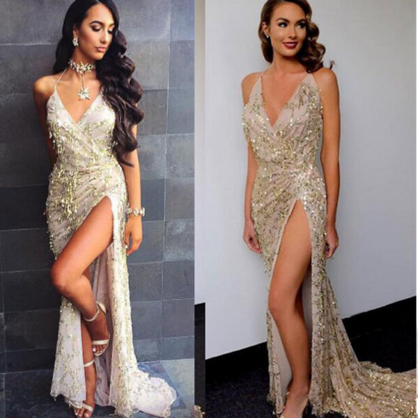 V-neck sexy halter strap sequin dress - Image 8