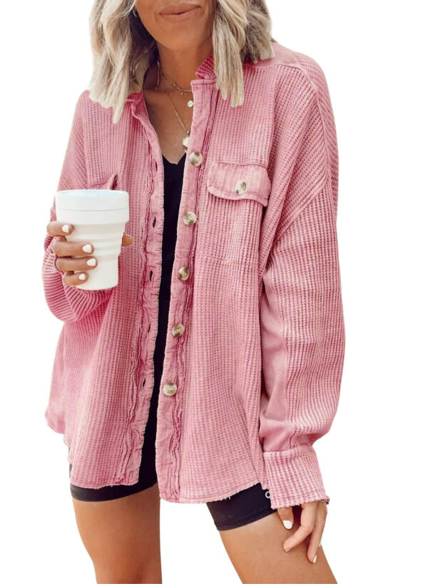 Button Shirt Jacket Women Lapel Long Sleeve Blouse Fashion Jacket Tops - Image 9