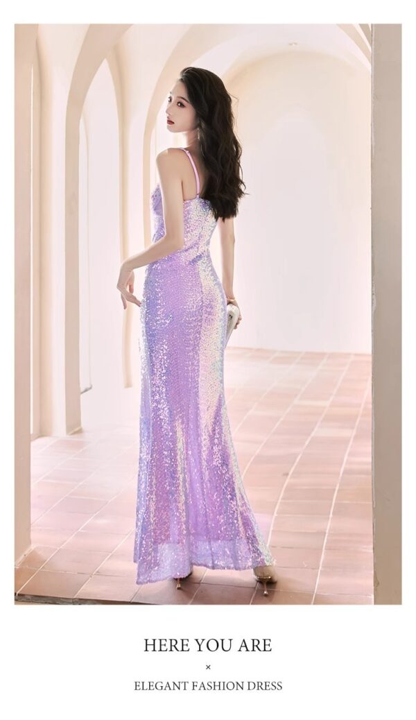 New Sequined Evening Dress Autumn And Winter Purple French Style High Sense Banquet - Image 9