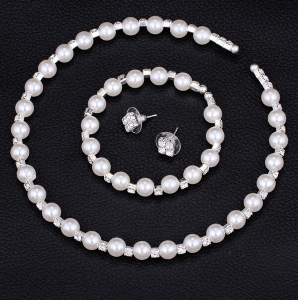 Bridal bridal accessories 8MM handmade pearls, Rhinestone necklaces, necklaces, bracelets, earrings, three sets of suits - Image 4