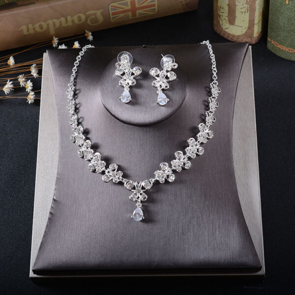 TL216 White Rhinestone Necklace Earrings Set Zircon Butterfly Pendant Earrings Pierced Drop Bride Two Piece - Image 3