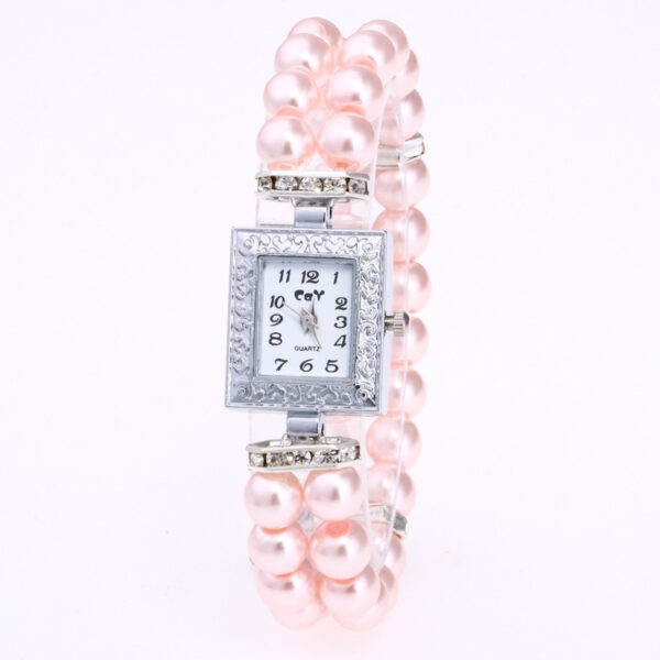 Artificial Glass Pearl Watch Bracelet Rectangular Women's Casual Watch - Image 7