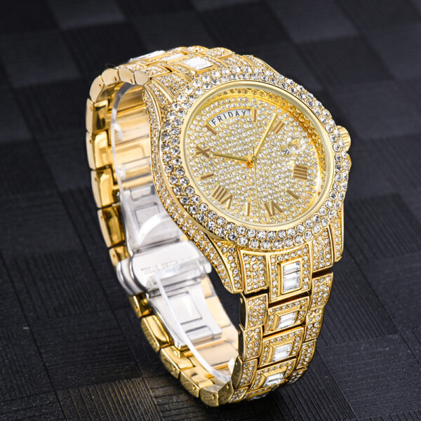 Outside The Watch Fashionable High-end Double Calendar Business Full Diamond Quartz - Image 2