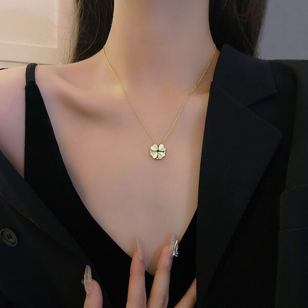 Luxury Four Leaf Clover Pendant Necklace Stainless Steel Crystal Heart Jewelry For Women Gift - Image 4