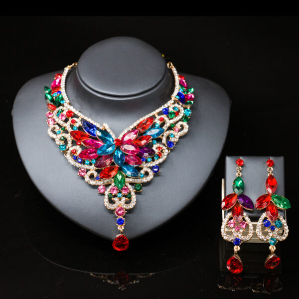 2021 speed selling explosion, African, European and American color exaggerated bride necklace earrings set of alloy manufacturers - Image 5