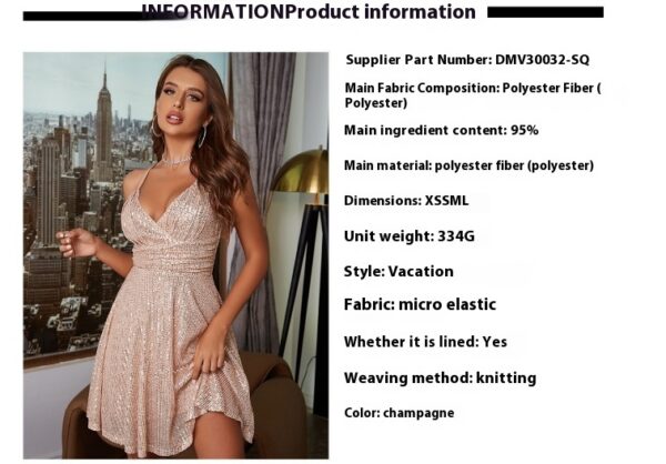 Autumn And Winter New Women's Sexy Gorgeous Sequined Dress Pleated Cross Strap Vacation Style Dress - Image 4