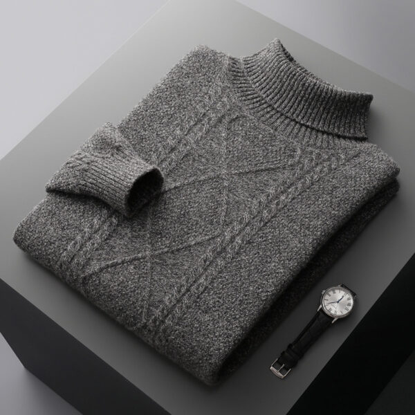 Men's Lapel High Collar Thick Loose Casual Knitted Sweater - Image 9