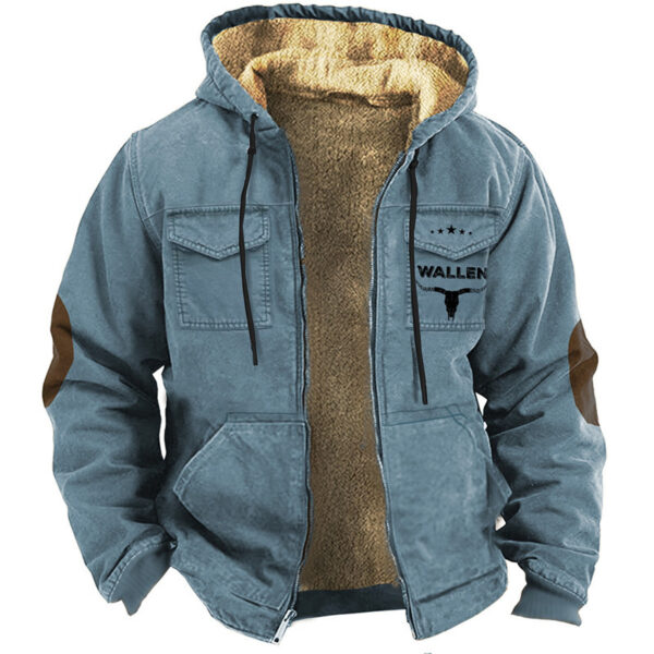 Denim 3D Printing Digital Printing Hooded Sweater Pocket Cotton-padded Jacket - Image 3