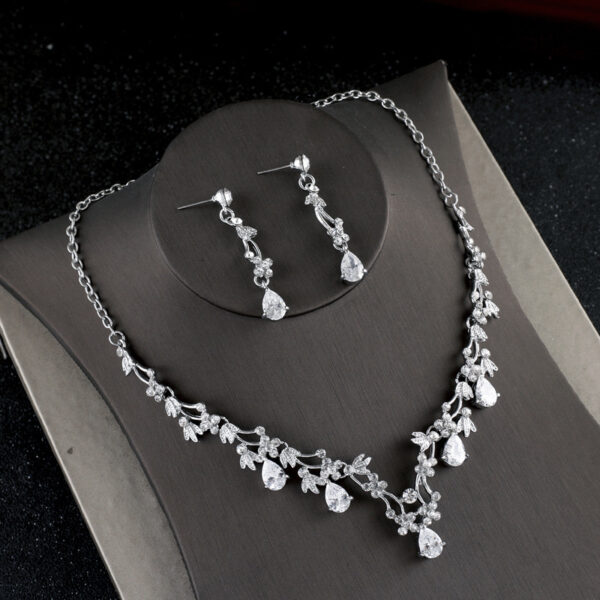 Simple Zircon Necklace Earrings Korean Bride Wedding Necklace set dinner party dress jewelry accessories - Image 2