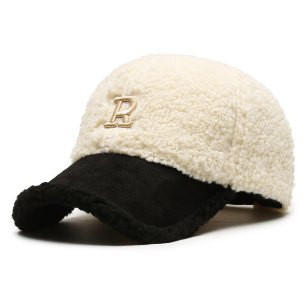 Letter R Teddy Plush Warm Lamb Wool Hat - Image 3