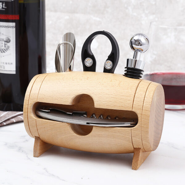 Creativity Wine Corkscrew Set 4 Piece Wooden Swing Stand