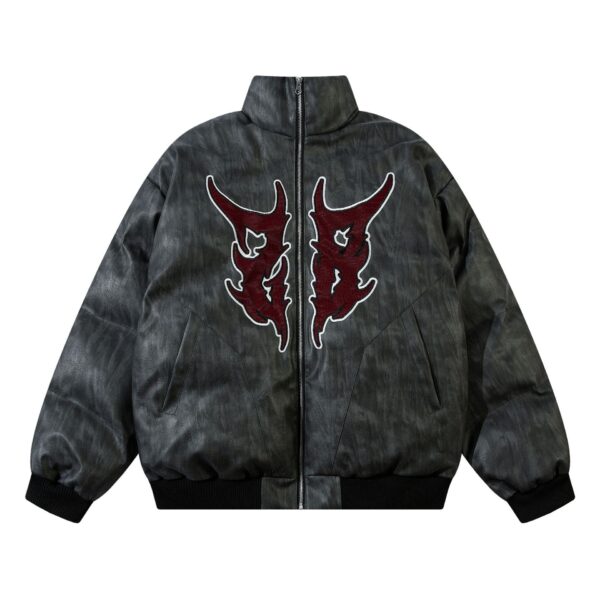 American Retro PU Leather Bread Coat Veneer Embroidery Thickening Cotton Coat Jacket - Image 6