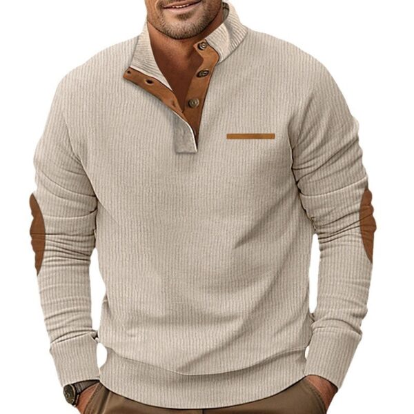 Winter Faux Pocket Casual Stand Collar Long Sleeve Corduroy Men's Sweater - Image 7