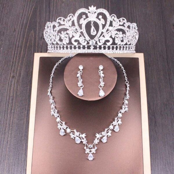 Bridal Rhinestone Crown Necklace Set Wedding Accessories - Image 9