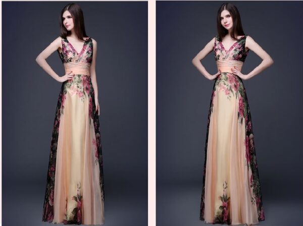 European and American elegant temperament shoulder flower dress Women's evening dress long skirt - Image 3