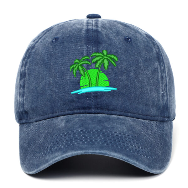 Coconut Embroidery Pattern Washed Old Soft Top Baseball Cap - Image 2