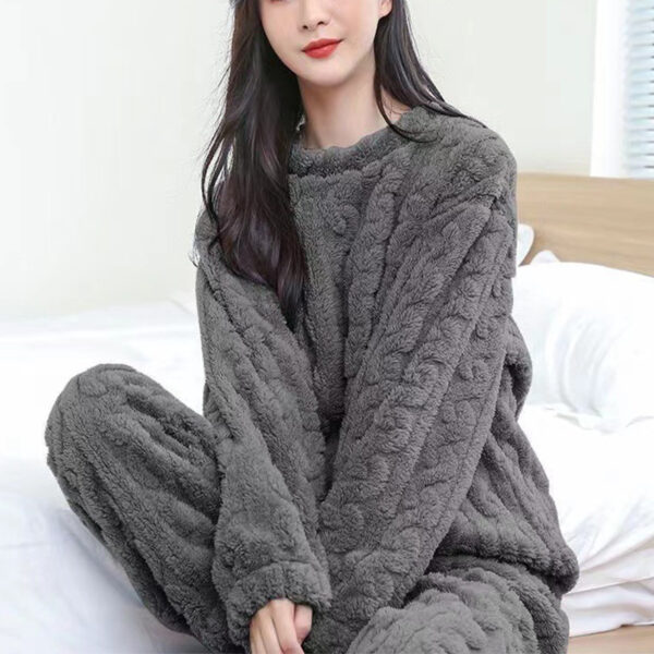 Winter Pajamas Sets Homewear Solid Color Loose Thickened Coral Velvet Pullover Long Sleeves And Trousers Warm Pajamas Indoor Outdoor Casual Clothes - Image 10