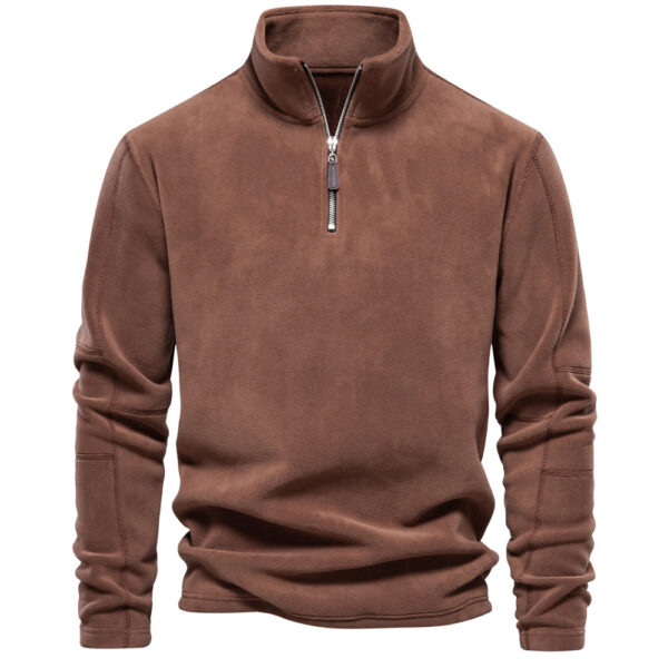 Fashion Personality Stand-collar Zippered Sweatshirt With Fleece Winter Casual Pullover Top Men's Clothing - Image 3