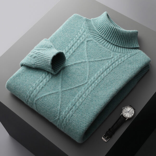 Men's Lapel High Collar Thick Loose Casual Knitted Sweater - Image 2