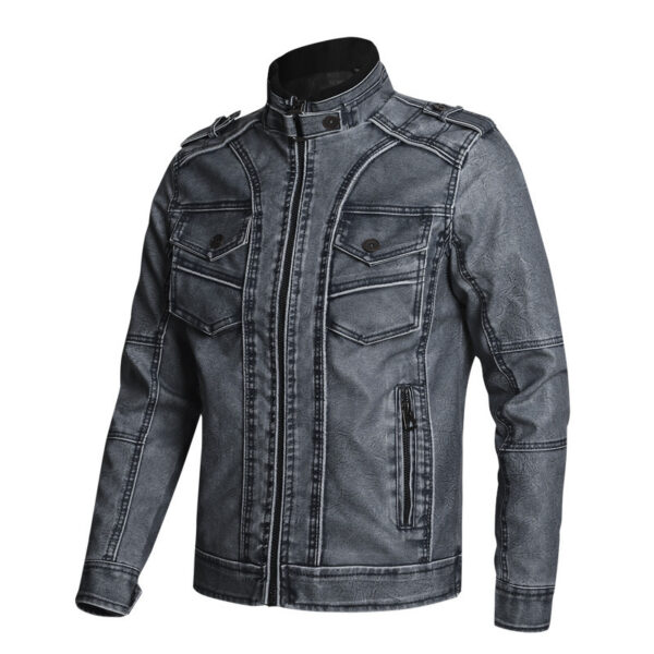 Thick PU Leather Coat Men's Fashion Casual - Image 8