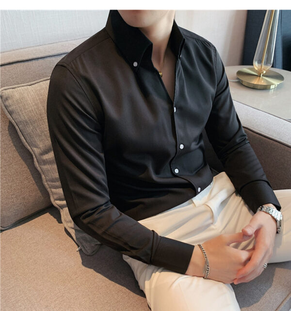 Large V-neck Men's Long-sleeved Business Shirt - Image 3