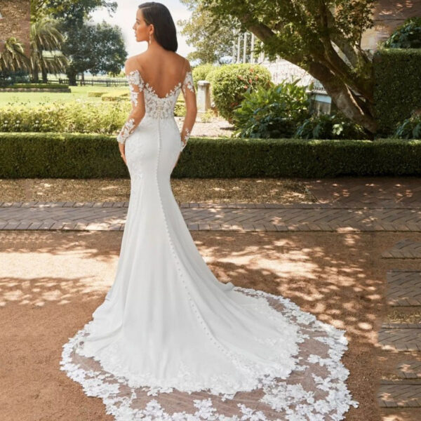 Long Sleeve Backless Lace Fishtail Wedding Dress - Image 8