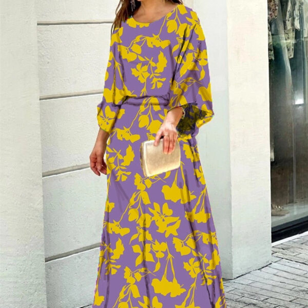 2pcs Women's Dress Suits Fashion Loose Printed Long Sleeve Top And High Waist Long Skirt - Image 6