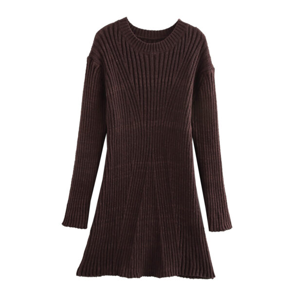 Fashion Solid Ribbed Knitted Dress Fall And Winter Slim-fit Stand-up Collar A-line Dresses Women's Clothing - Image 7