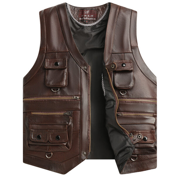 Genuine Leather Vest Man First Layer Cowhide Motorcycle Clothing - Image 10