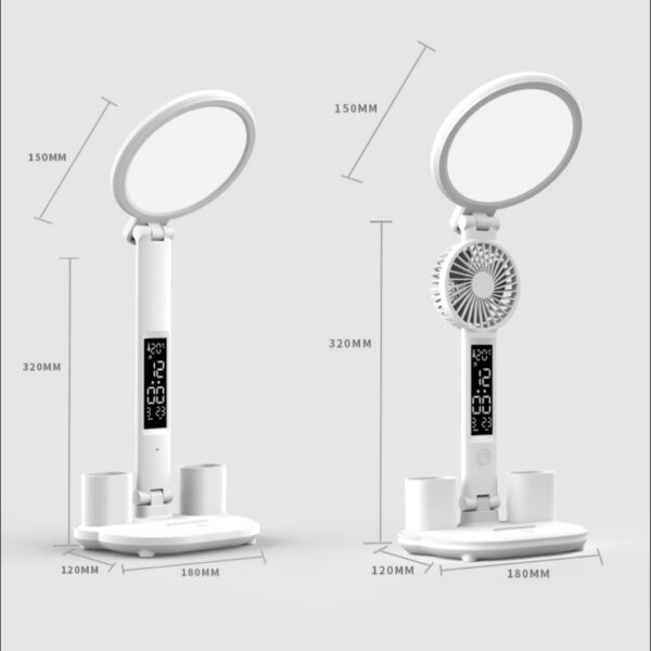 LED Clock Table Lamp USB Chargeable Dimmable Desk Lamp Plug-in LED Fan Light Foldable Eye Protection Reading Night Light - Image 5